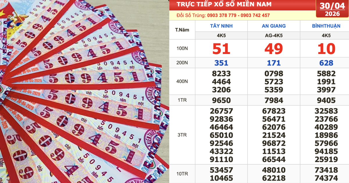 Xổ số miền Nam ngày 30 tháng 4: Trúng 2 giải đài Tây Ninh nhờ số 51