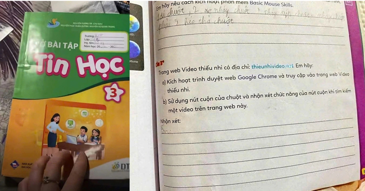 Phụ huynh bức xúc khi vở bài tập Tin học lớp 3 in link ‘web đen’