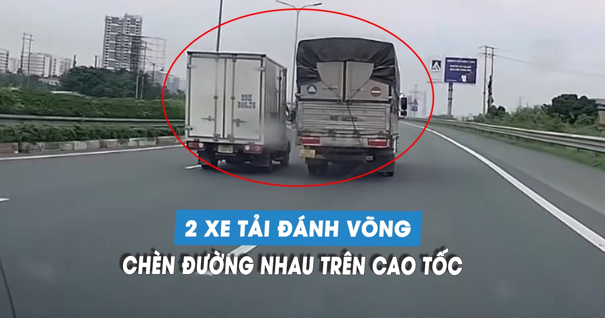 Kinh hoàng 2 xe tải kèn cựa, chèn đường nhau trên cao tốc