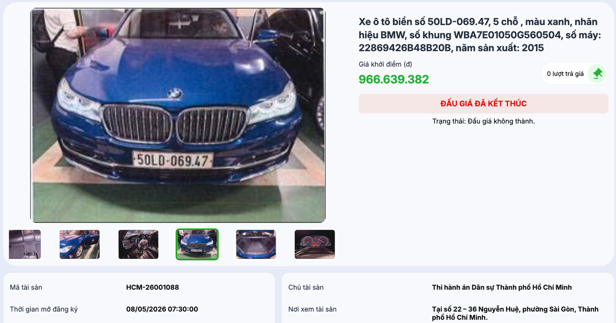 Đấu giá không thành 2 xe sang BMW, Lexus của Trương Mỹ Lan