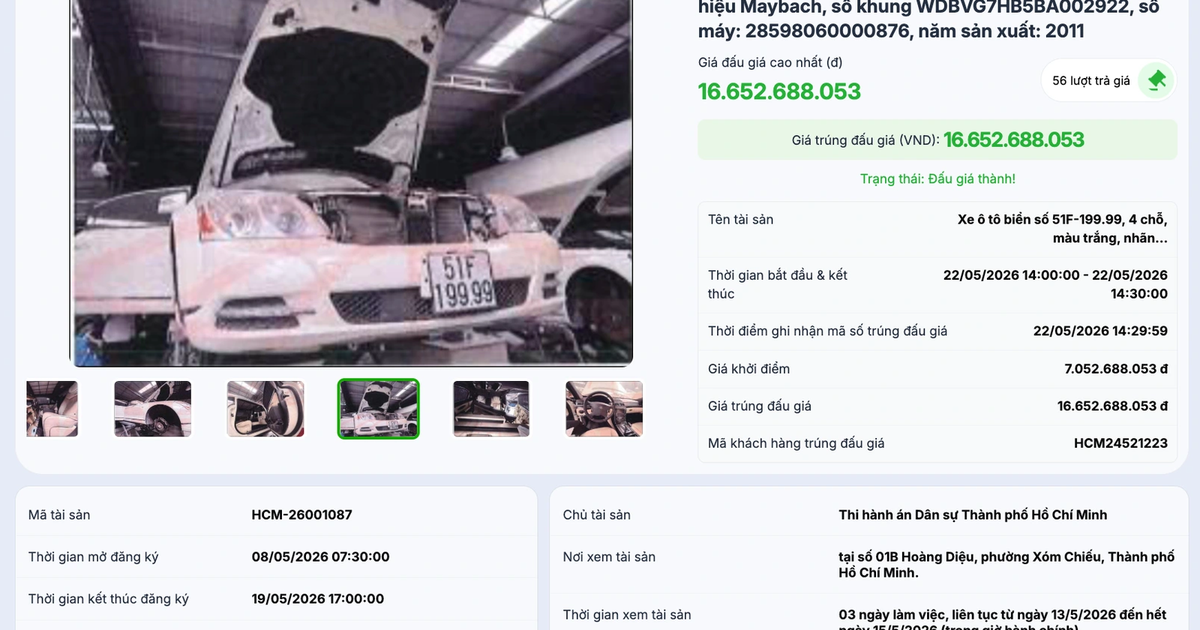 Xe Maybach biển số tứ quý của Trương Mỹ Lan trúng đấu giá hơn 16,6 tỉ đồng