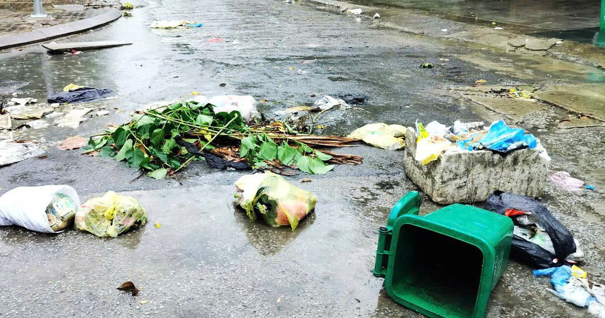 Thanh Hóa: Rác ngập đường phố sau mưa lớn