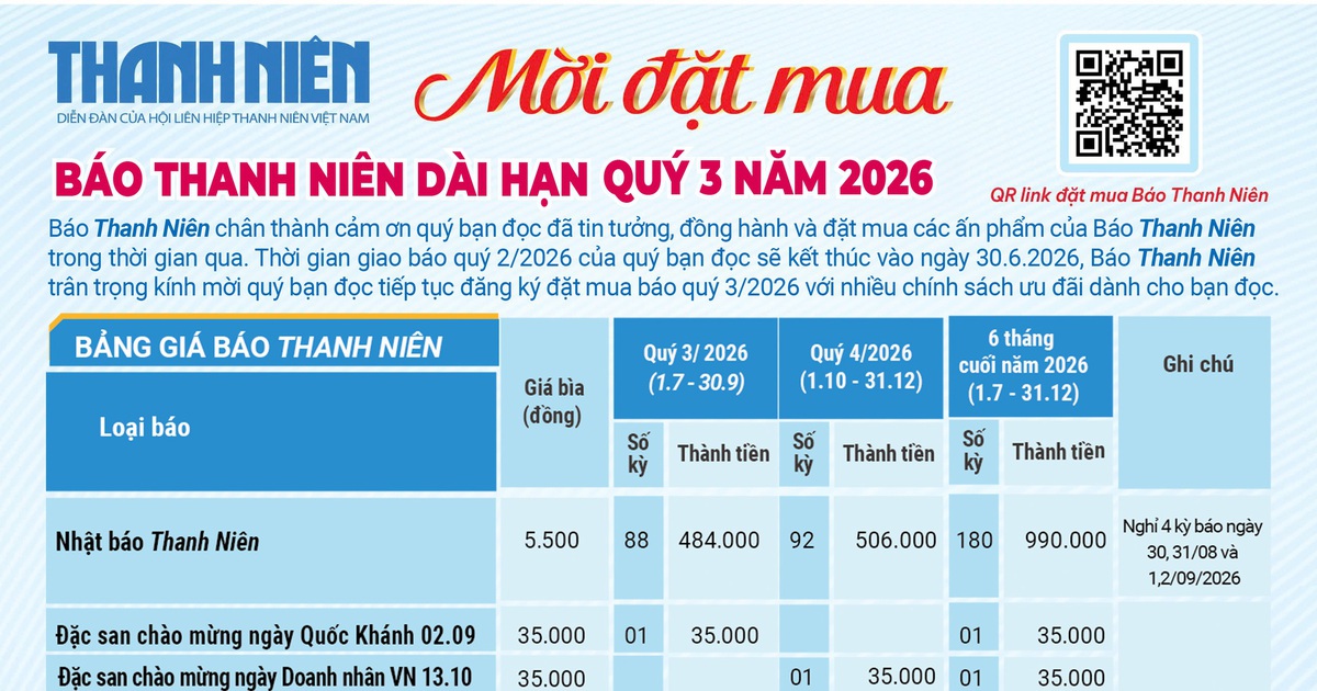 Mời đặt mua Báo Thanh Niên dài hạn quý 3 năm 2026