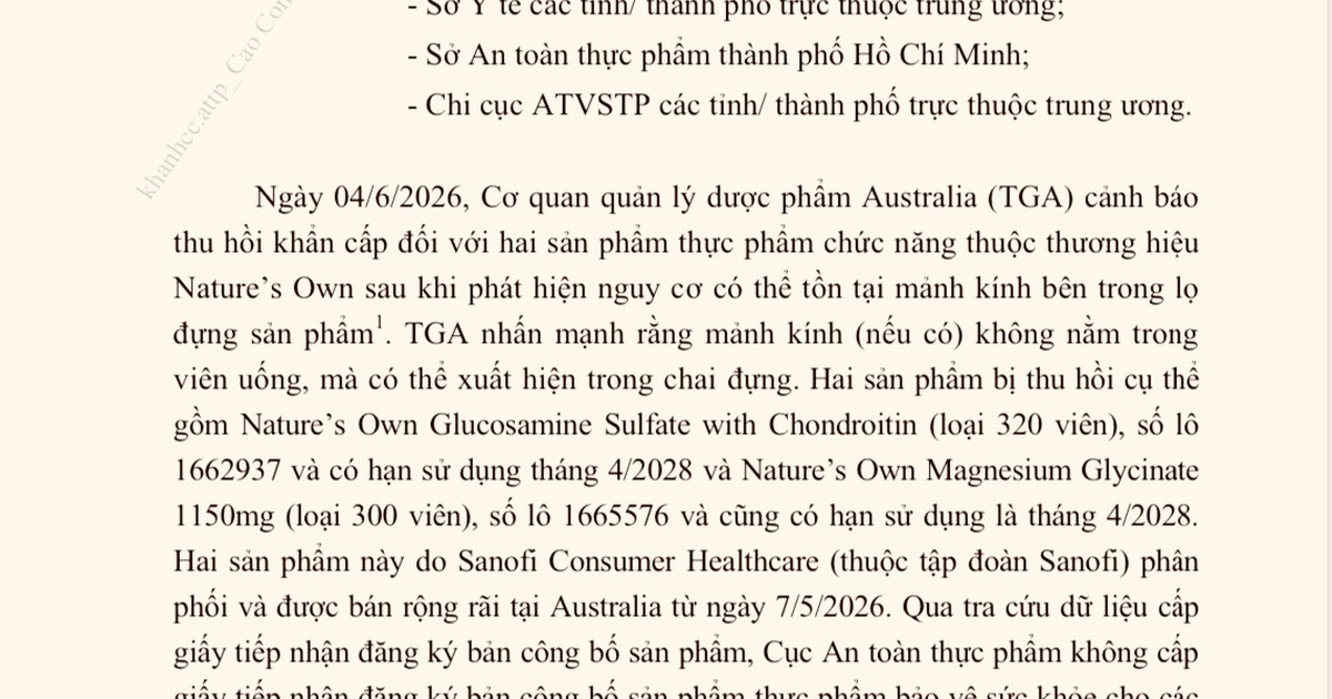 Thu hồi khẩn 2 thực phẩm chức năng thuộc thương hiệu Nature's Own