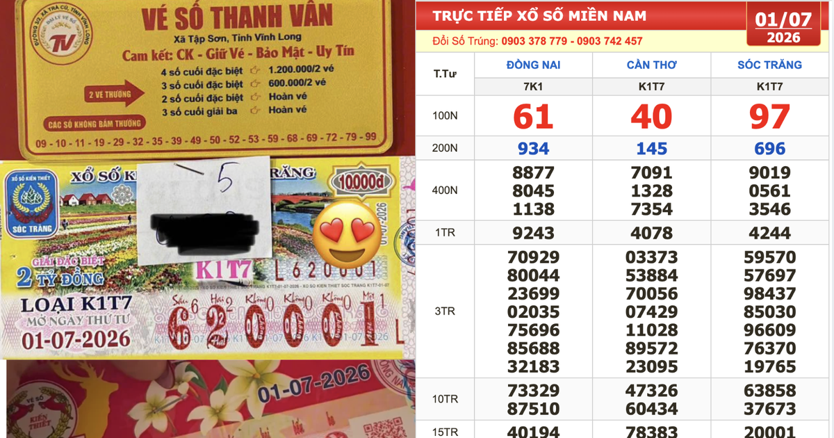 Xổ số miền Nam ngày 1 tháng 7: Truy tìm người trúng số 20001 đài Sóc Trăng