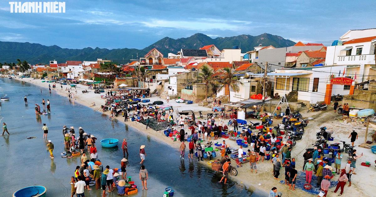 Đ&oacute;n b&igrave;nh minh ở Dốc Lết, lạc v&agrave;o phi&ecirc;n chợ c&aacute; s&aacute;t m&eacute;p biển
