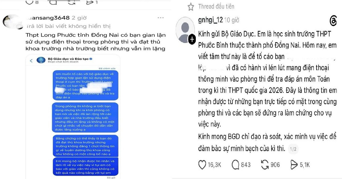 Đồng Nai: Bác tin '2 thí sinh mang điện thoại vào phòng thi THPT 2026'