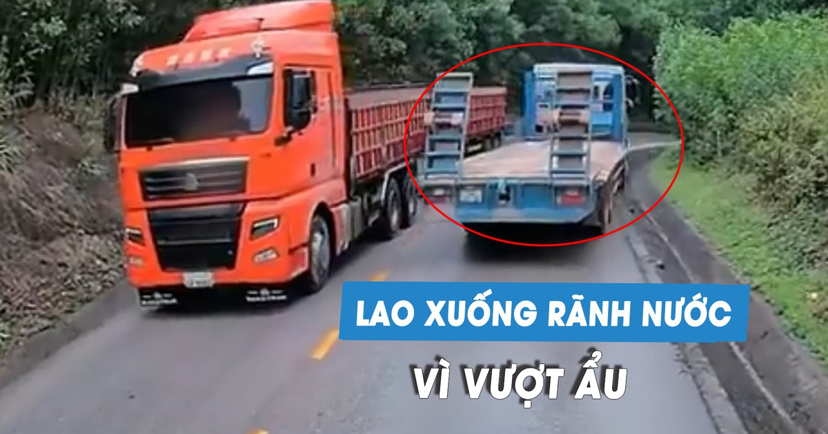 Xe đầu kéo lao xuống rãnh nước sau tình huống vượt ẩu trên đèo