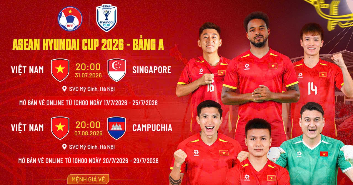Vé trận đội tuyển Việt Nam đấu ASEAN Cup mở bán từ 20.7, sân Mỹ Đình tái xuất ngoạn mục