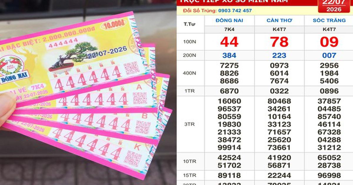 Xổ số miền Nam ng&agrave;y 22 th&aacute;ng 7: C&oacute; người tr&uacute;ng số d&atilde;y 444444 đ&agrave;i Đồng Nai