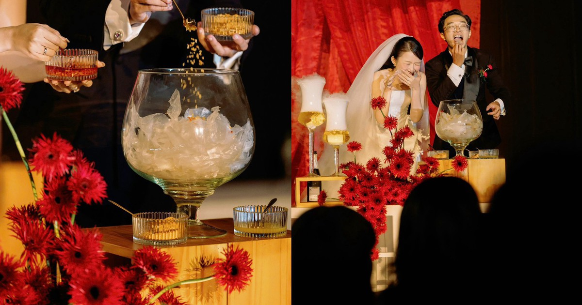 Cô dâu, chú rể trộn bánh tráng thay cắt bánh cưới, tái hiện mối tình 10 năm