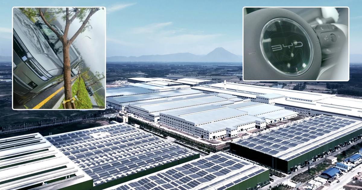 Bão Noul càn quét nhà máy BYD, một xe thành phẩm bị hư hỏng