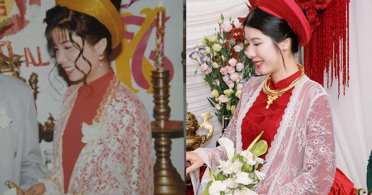 30 năm sau, con gái chọn chiếc áo dài cưới giống mẹ, chụp lại bức ảnh năm xưa