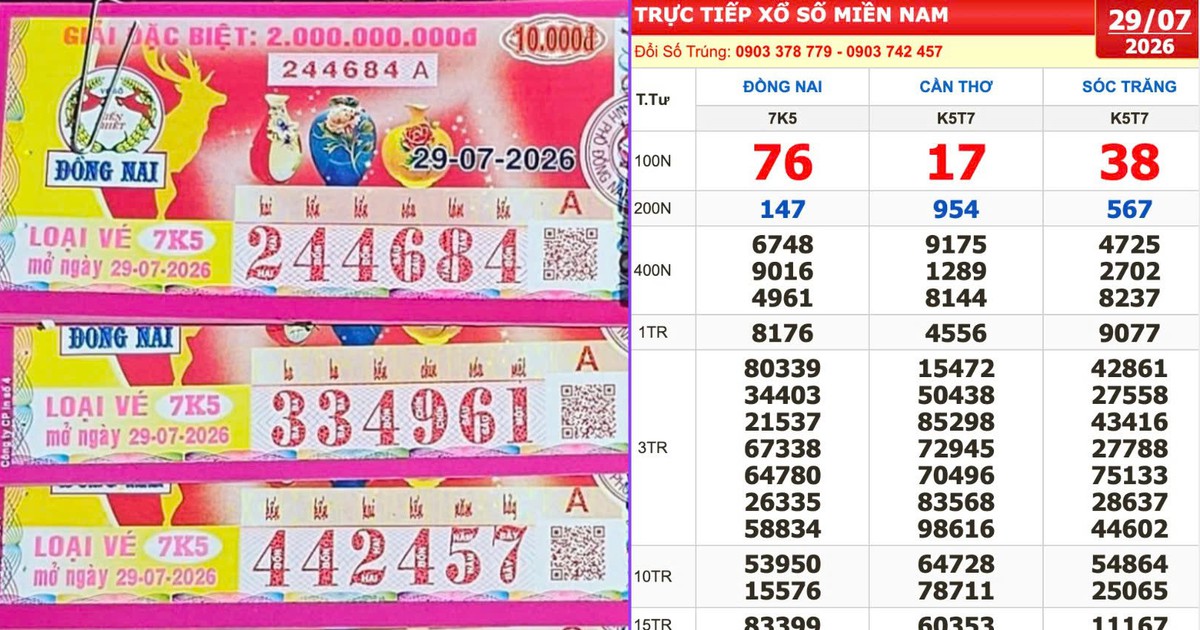 Xổ số miền Nam ngày 29 tháng 7: Mua 32 vé ế, trúng số đài Đồng Nai