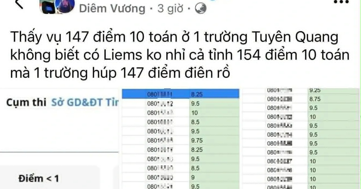 Rộ tin số điểm 10 toán cao bất thường: Sở GD-ĐT Tuyên Quang đang xác minh