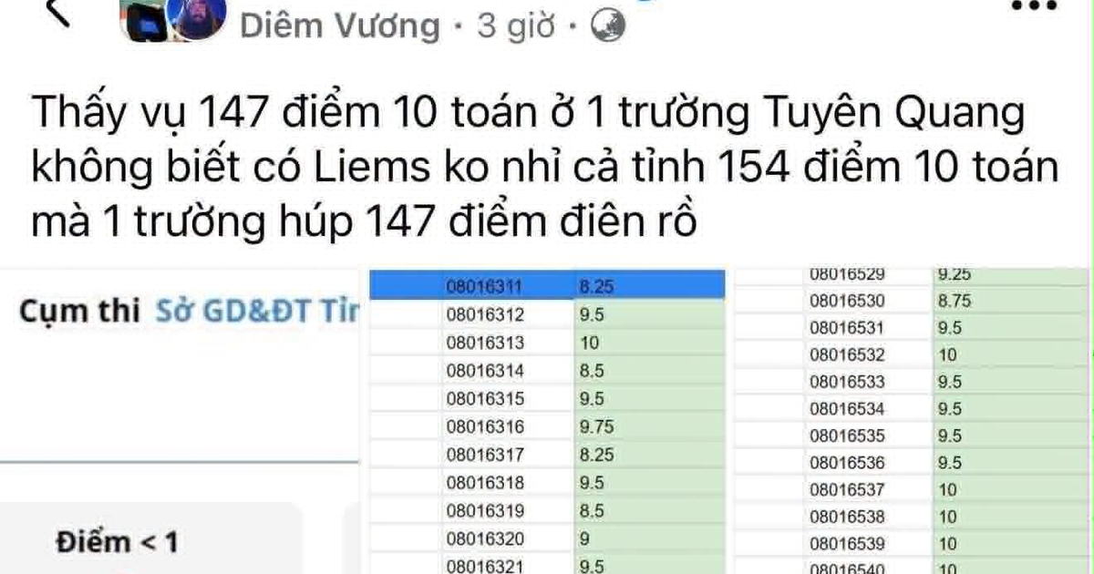 Rộ tin số điểm 10 toán cao bất thường: Sở GD-ĐT Tuyên Quang đang xác minh