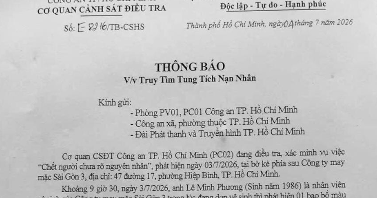 Công an TP.HCM tìm tung tích người phụ nữ tử vong chưa rõ nguyên nhân