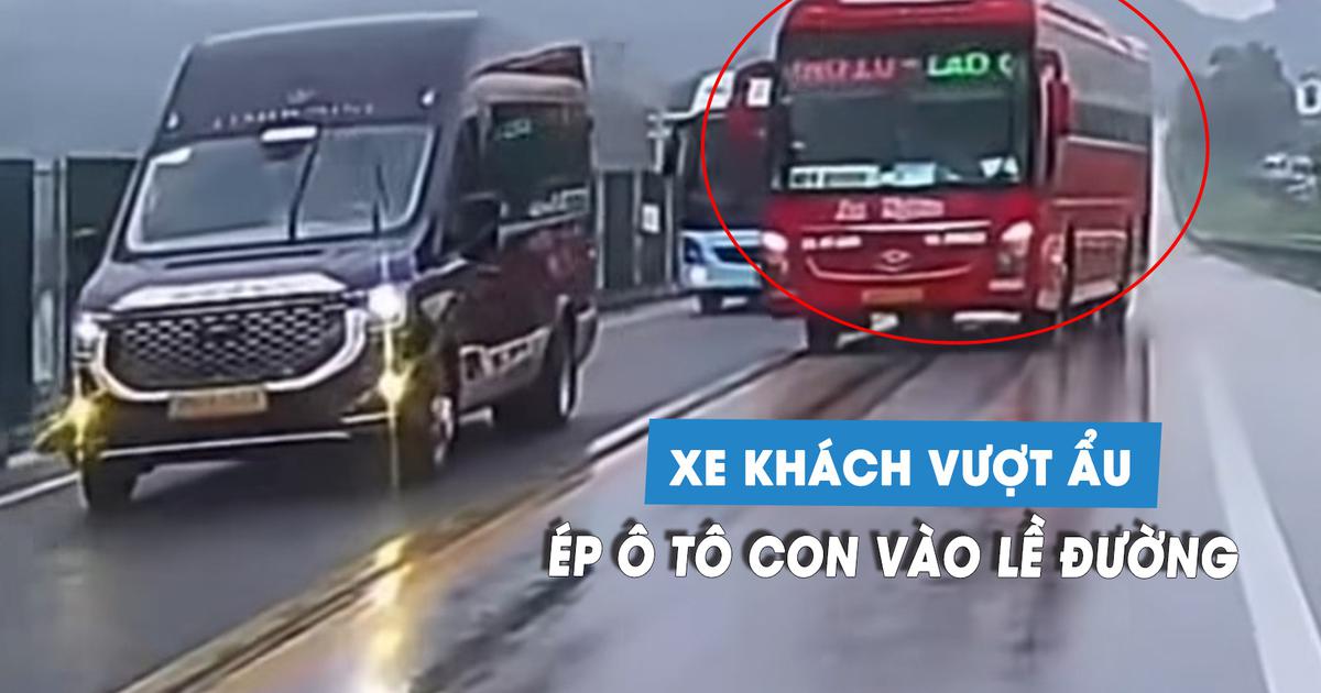 Xe khách cướp đường vượt ẩu, ép ô tô con vào lề cao tốc