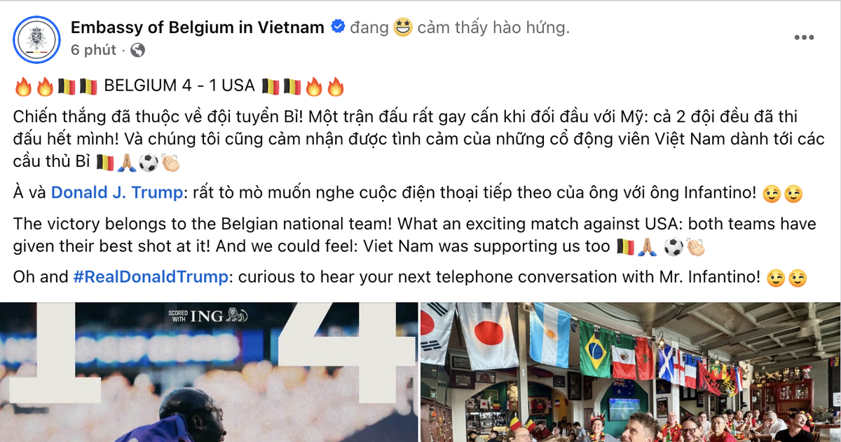 Đội nhà thắng đậm Mỹ, Đại sứ quán Bỉ nhắn nhủ đặc biệt ông Donald Trump