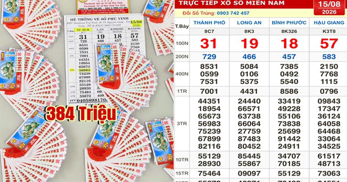 Xổ số miền Nam ngày 15 tháng 8: Có người trúng cọc vé đài Hậu Giang