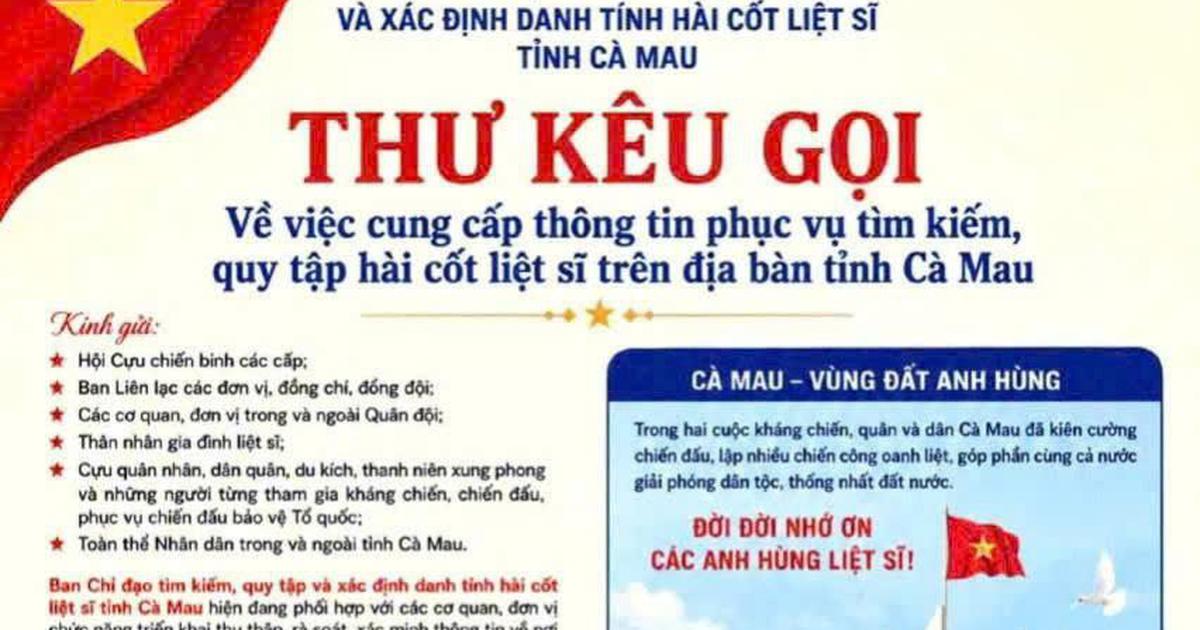 Cà Mau kêu gọi toàn dân cung cấp thông tin tìm kiếm hài cốt liệt sĩ