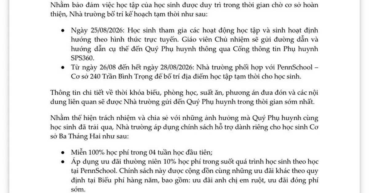 Trường Pennschool giải thích vì sao địa điểm bị thu hồi, phụ huynh học sinh bức xúc
