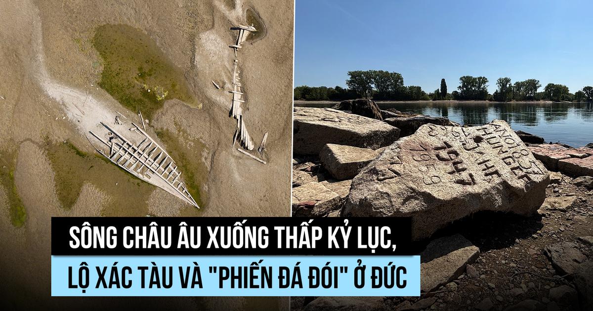 'Đá đói' lộ ra khi sông châu Âu trơ đáy giữa hạn hán