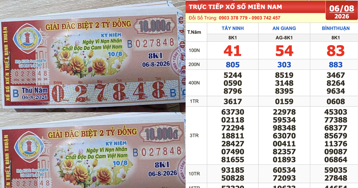 Xổ số miền Nam ngày 6 tháng 8: Có người trúng số 1,6 tỉ đài Bình Thuận