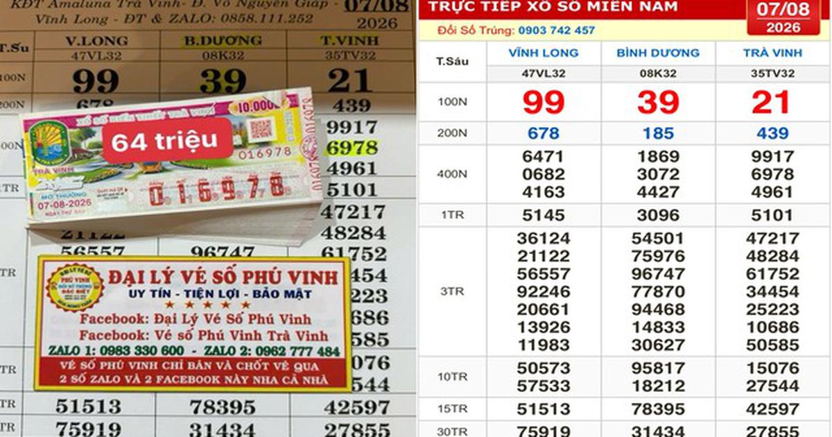 Xổ số miền Nam ngày 7 tháng 8: Hai người trúng các cọc vé đài Trà Vinh
