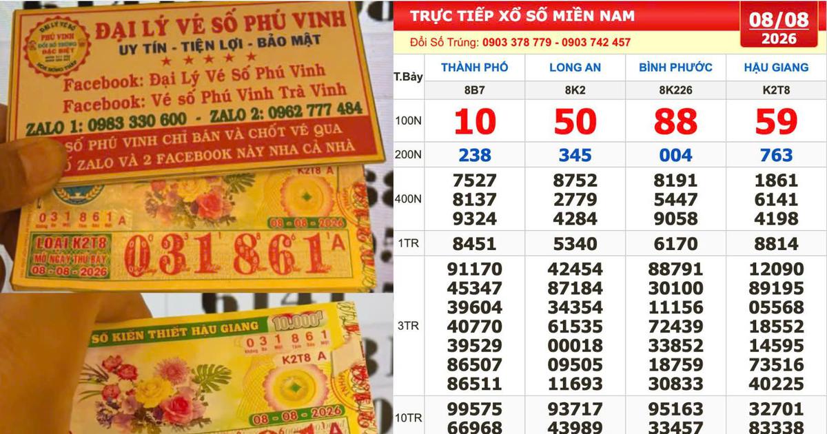 Xổ số miền Nam ngày 8 tháng 8: Chi 1,6 triệu mua vé, trúng đài Hậu Giang