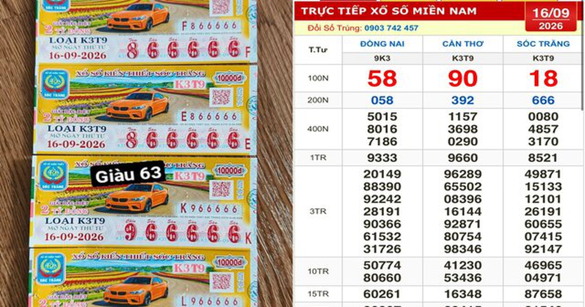 Xổ số miền Nam ng&agrave;y 16 th&aacute;ng 9: Người sở hữu d&atilde;y số 66666 tr&uacute;ng đ&agrave;i S&oacute;c Trăng