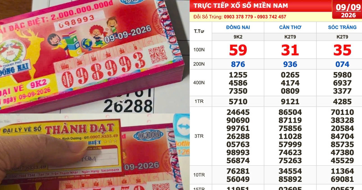 Xổ số miền Nam ng&agrave;y 9 th&aacute;ng 9: Chi 3,2 triệu mua v&eacute;, tr&uacute;ng đ&agrave;i Đồng Nai
