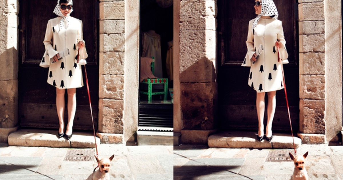 Lý Nhã Kỳ thong thả dắt cún đi dạo trên đất Pháp