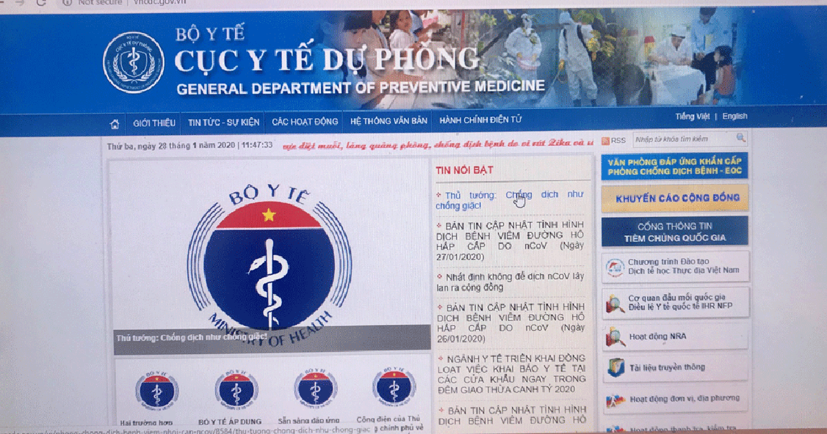Hai trang web chính thức của y tế Việt Nam cập nhật dịch viêm phổi Vũ Hán
