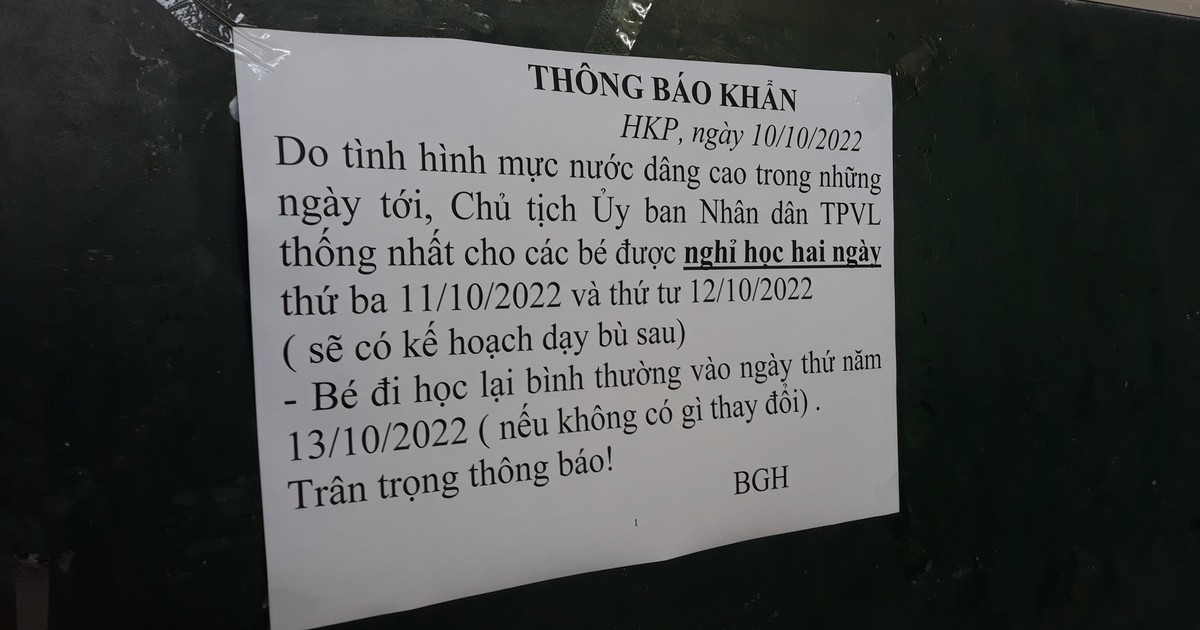 Vĩnh Long: Học sinh mầm non đến THCS được nghỉ 2 ngày 'né' triều cường
