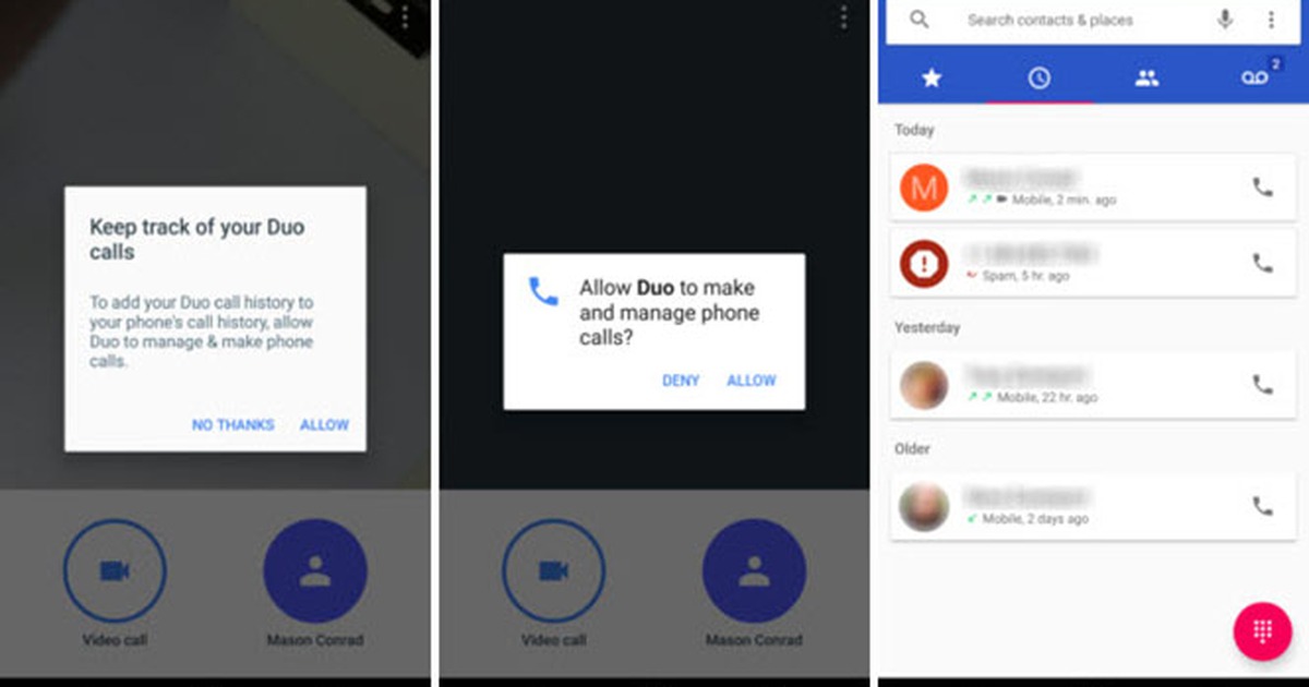 Google Duo đã tích hợp vào lịch sử cuộc gọi Android như FaceTime