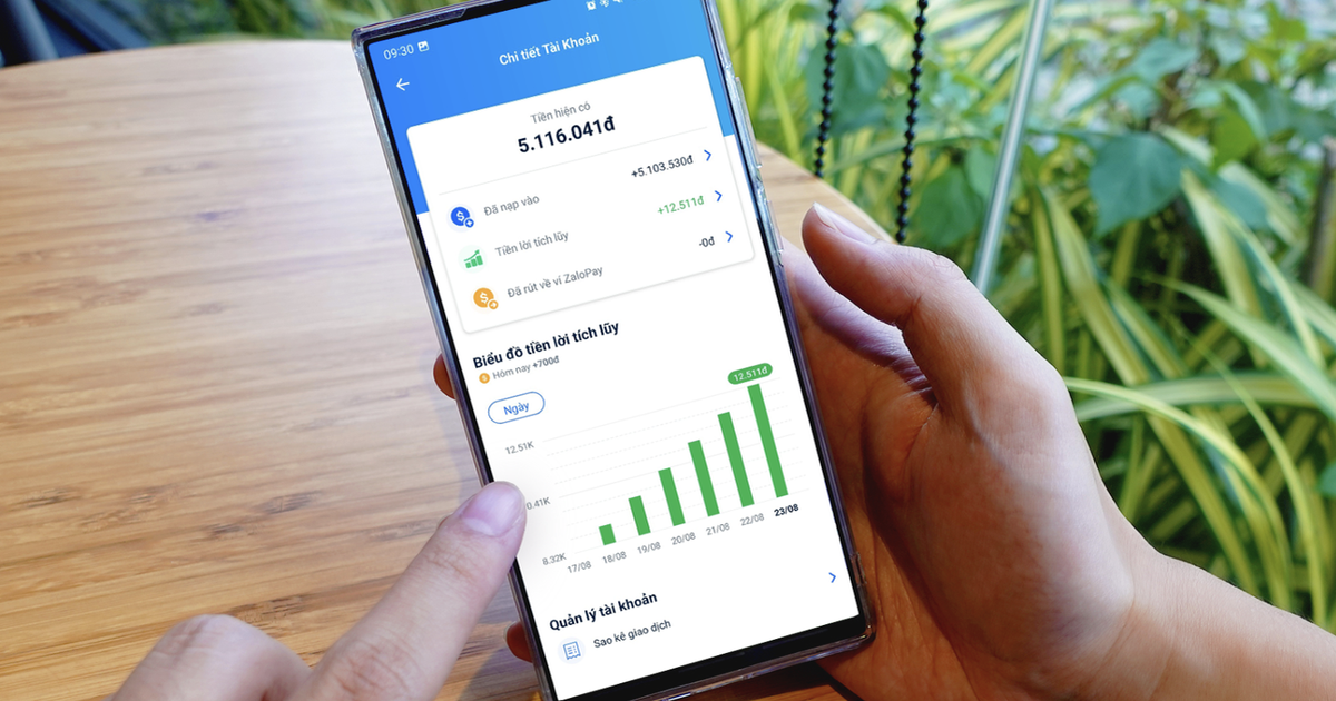 Tài khoản trên ZaloPay được nâng tỷ suất sinh lời khi gửi tiền trực tuyến