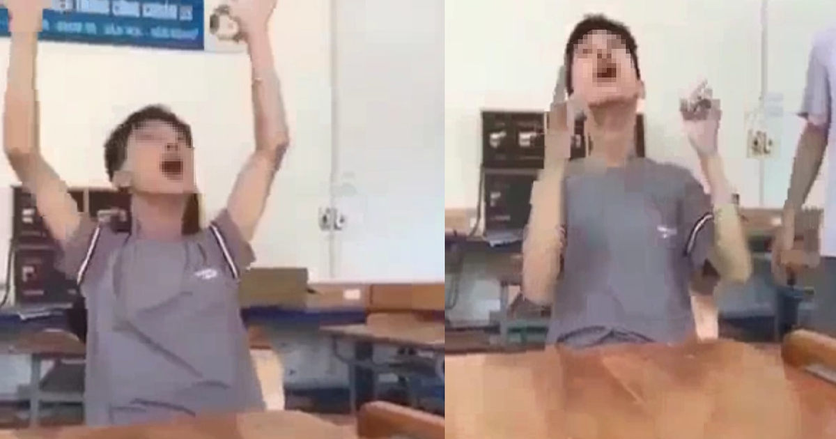 Xôn xao clip 2 nam sinh lớp 12 trợn mắt la hét như ‘ngáo đá’ trong lớp