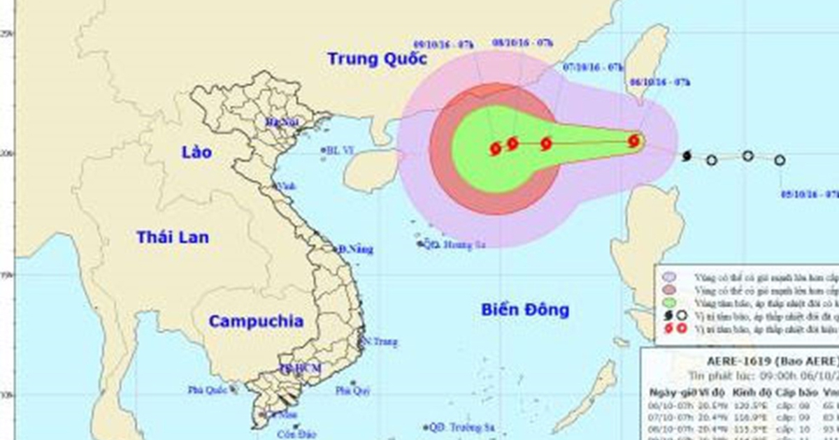 Bão Aere sẽ gây nguy hiểm từ Quảng Ninh đến Khánh Hòa