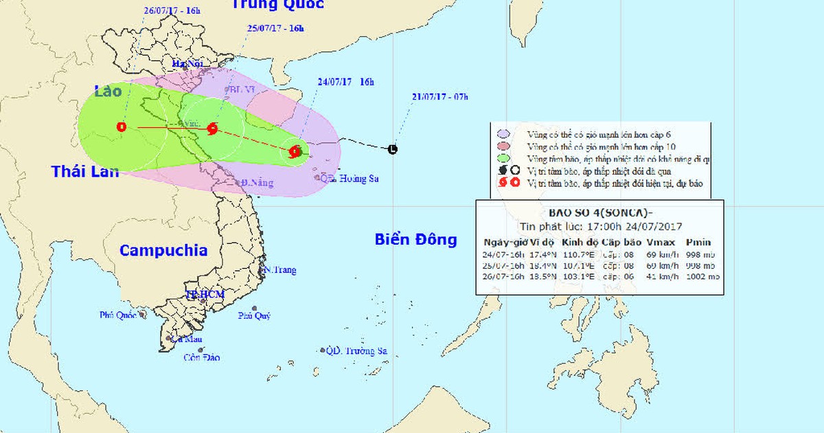 Bão số 4 tăng tốc, hướng vào các tỉnh từ Nghệ An đến Quảng Bình