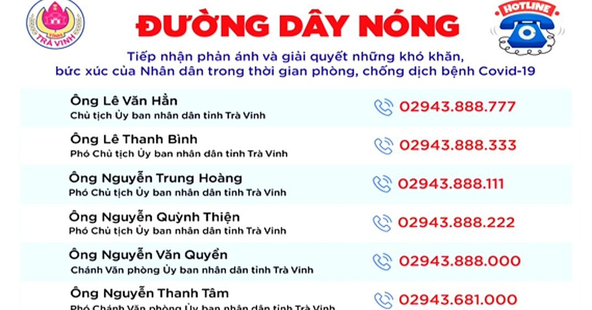 Người dân Trà Vinh khó khăn do Covid-19 có thể gọi trực tiếp Chủ tịch UBND tỉnh