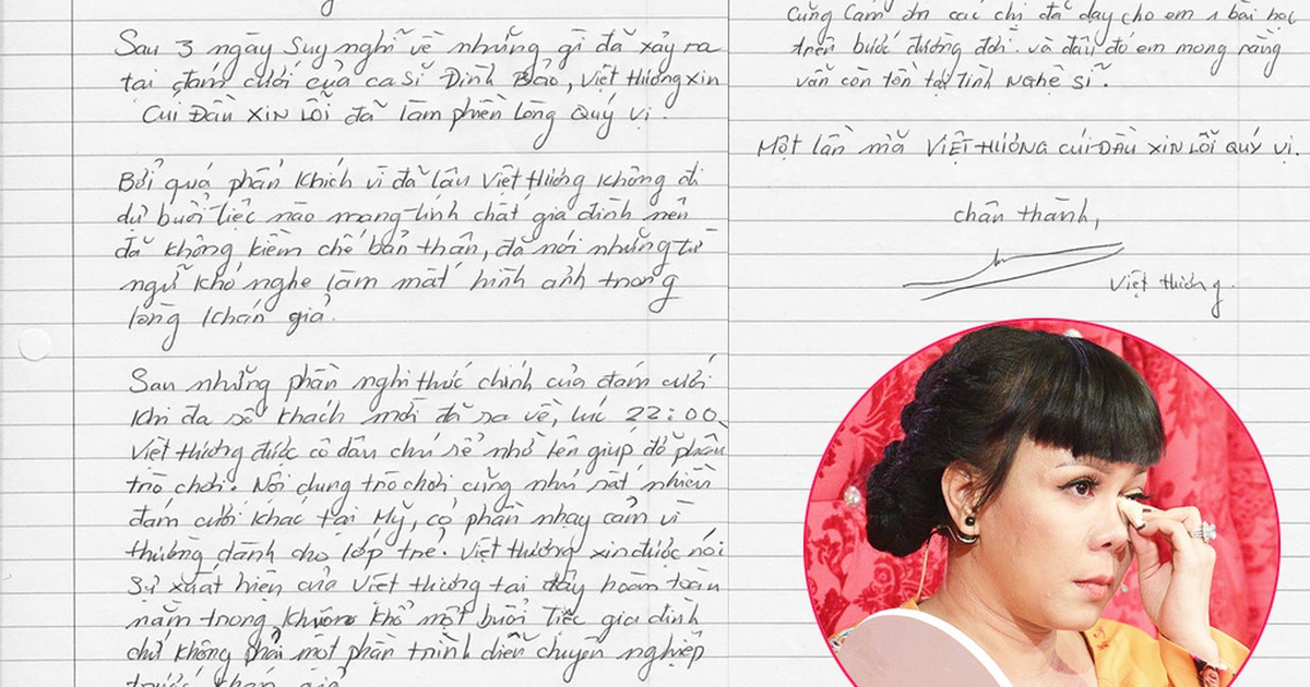 Việt Hương viết thư tay xin lỗi vụ giễu cợt thô tục trong đám cưới Đình Bảo