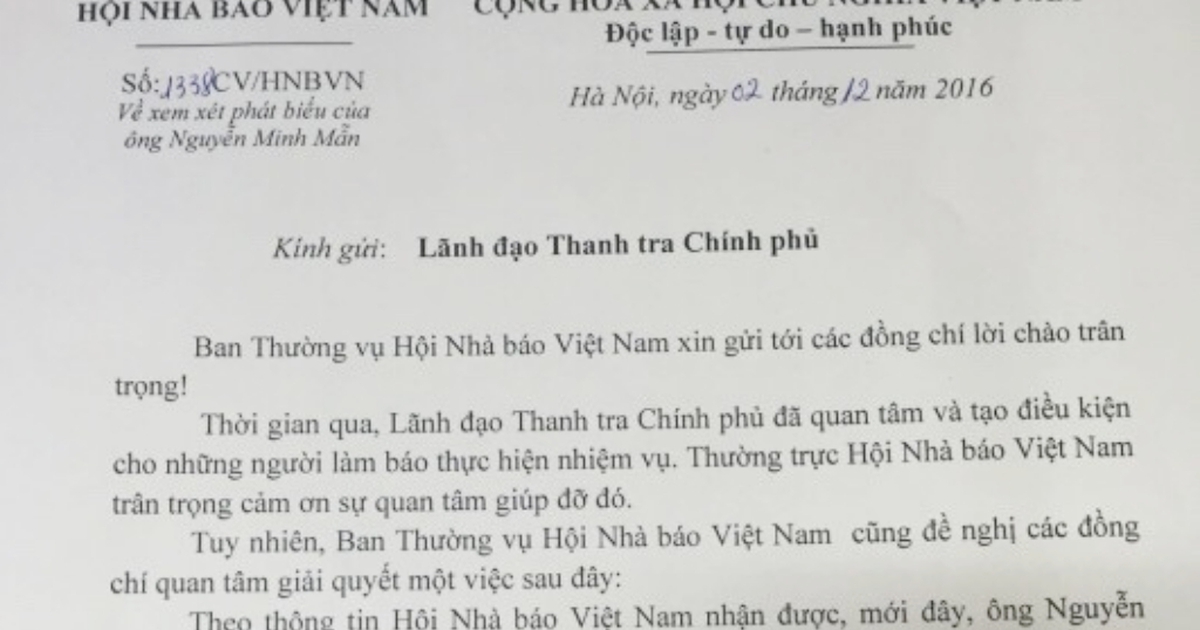 Hội nhà báo đề nghị Thanh tra Chính phủ xem xét Vụ trưởng xúc phạm báo chí
