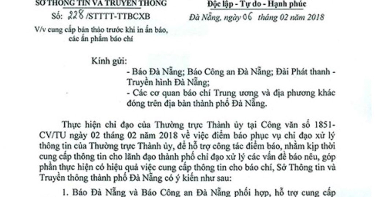 Đề nghị báo chí cung cấp bản thảo tin, bài trước khi đăng là trái luật