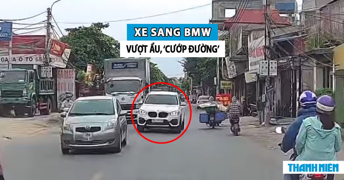 Phẫn nộ xe sang BMW vượt ẩu ‘cướp làn’, suýt đâm xe máy ngược hướng