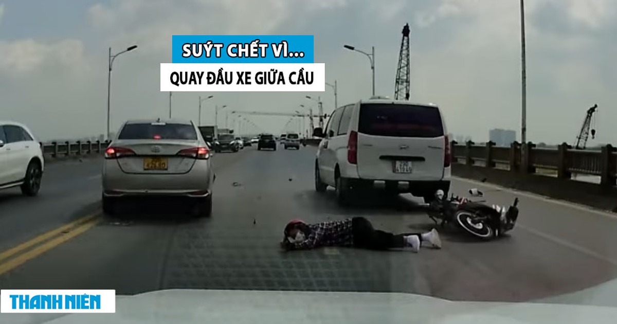 Thanh niên suýt chết vì lái xe máy quay đầu ẩu trên cầu