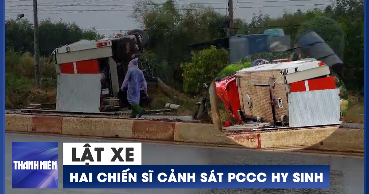 Hiện trường vụ lật xe khiến hai chiến sĩ Cảnh sát PCCC hy sinh