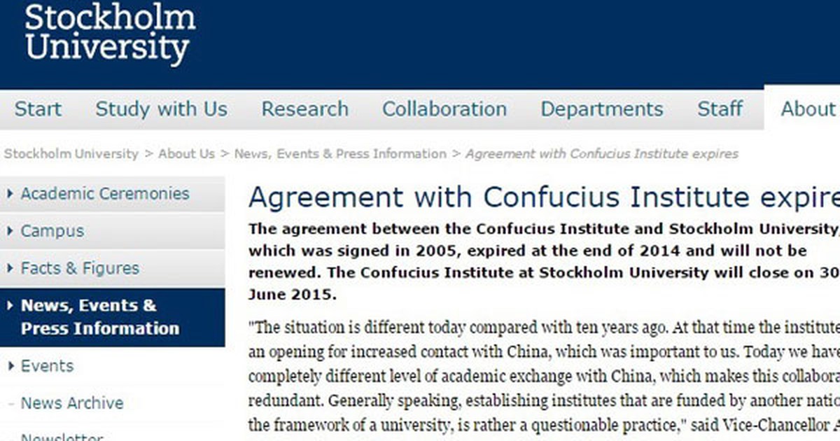 Đến lượt đại học của Thụy Điển đóng cửa Viện Khổng Tử