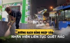 Mưa lớn chiều tối 7.10: Đường Bạch Đằng ngập quá vỉa hè, nhân viên tất bật quét rác