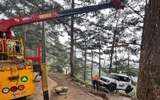 Ô tô 4 chỗ bất ngờ trôi xuống đồi thông cạnh đèo Prenn